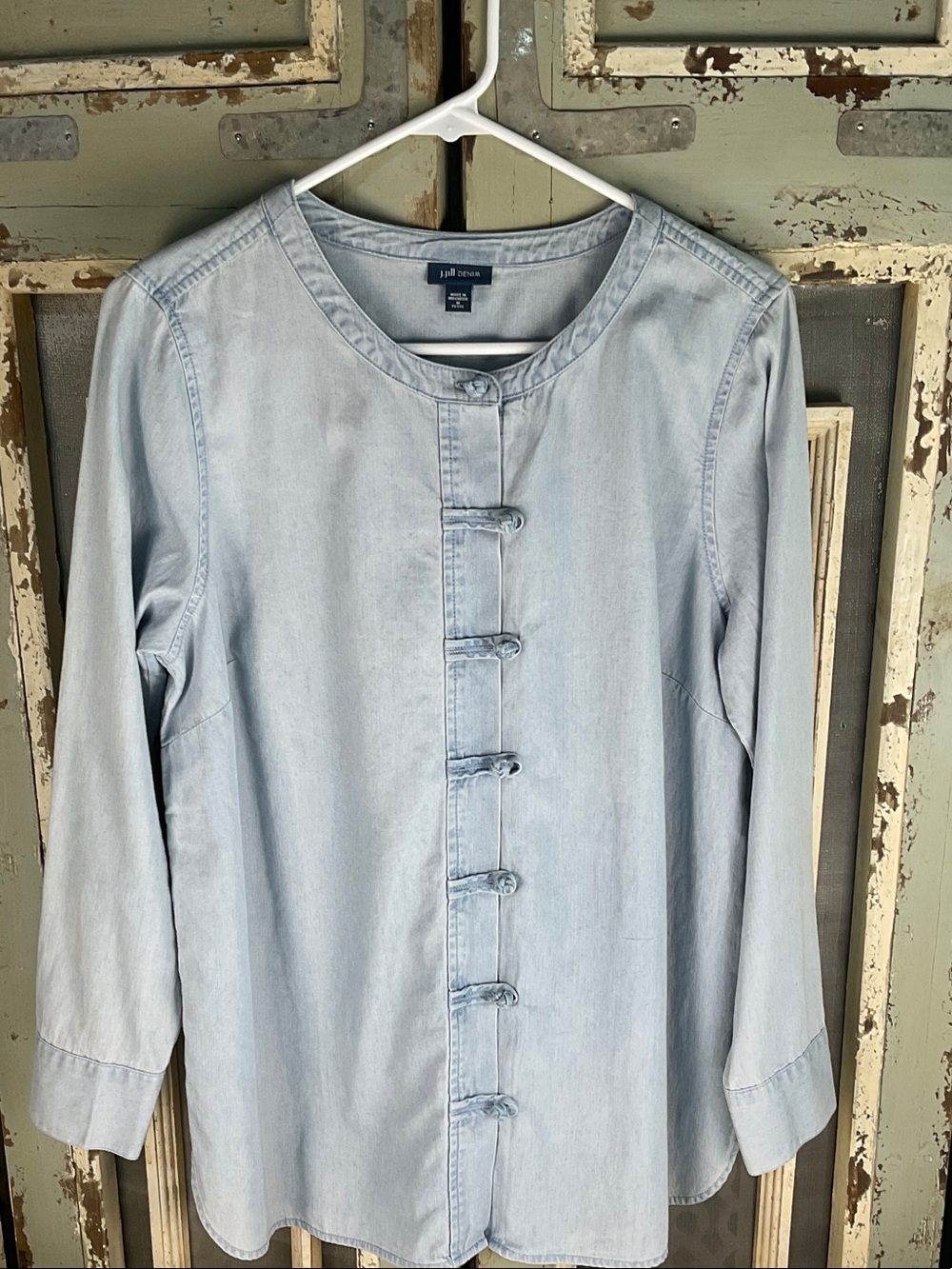 J. Jill Light Blue Denim Knot Button Shirt